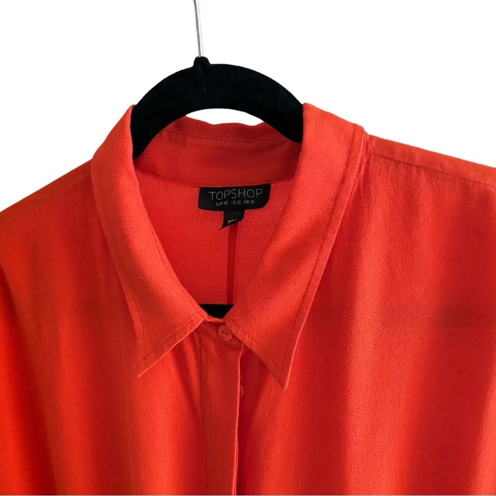 TOPSHOP Orange Tunic Shirt Dress with Drawstring Waist | Size 10 US - Picture 8 of 8